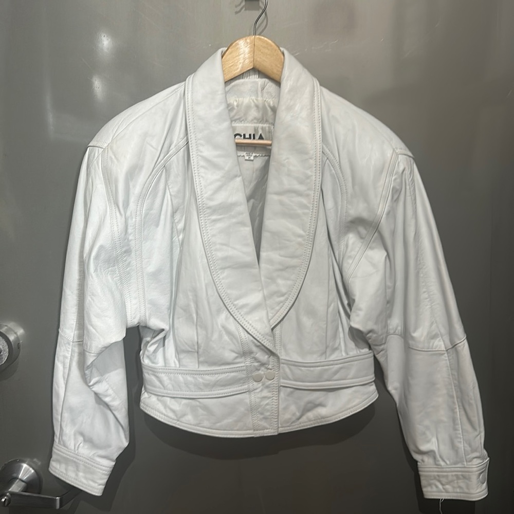80s White leather jacket in Amazing condition